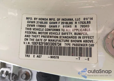 2014 Honda Civic Lx from USA, damaged, VIN 19XFB2F59EE009734